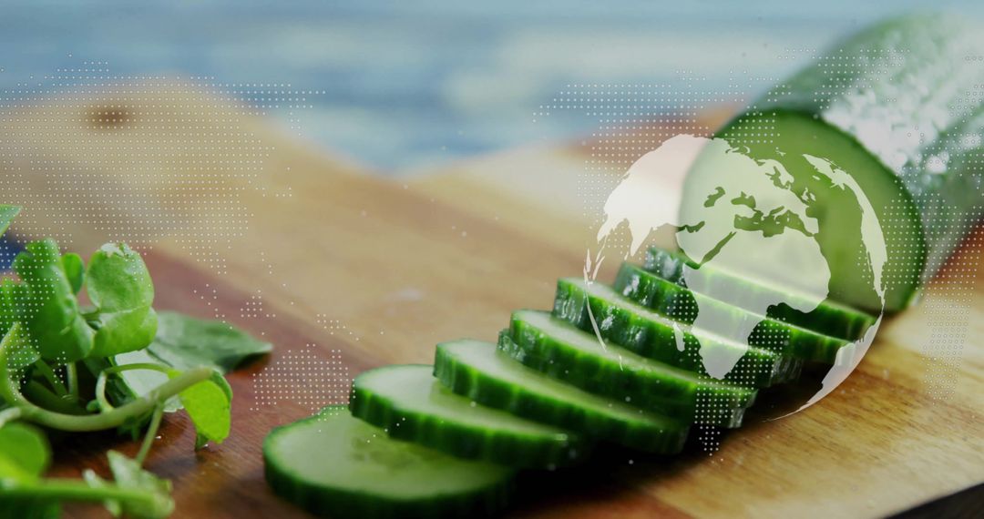 Sliced Cucumbers with Globe Overlay Highlighting Global Culinary Trends