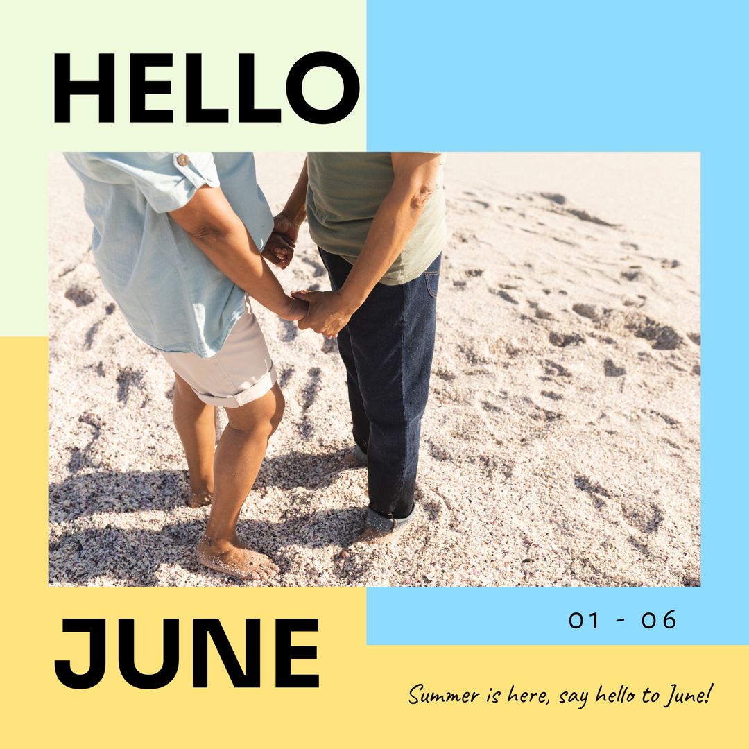Biracial Couple Holding Hands by Seaside in June