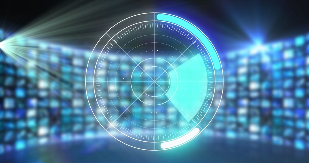 Futuristic Digital Radar Scan Against LCD Matrix Display