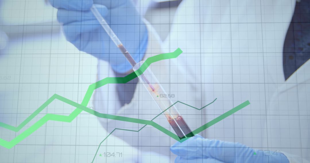 Scientist Examining Samples with Rising Surge Graphic in Lab