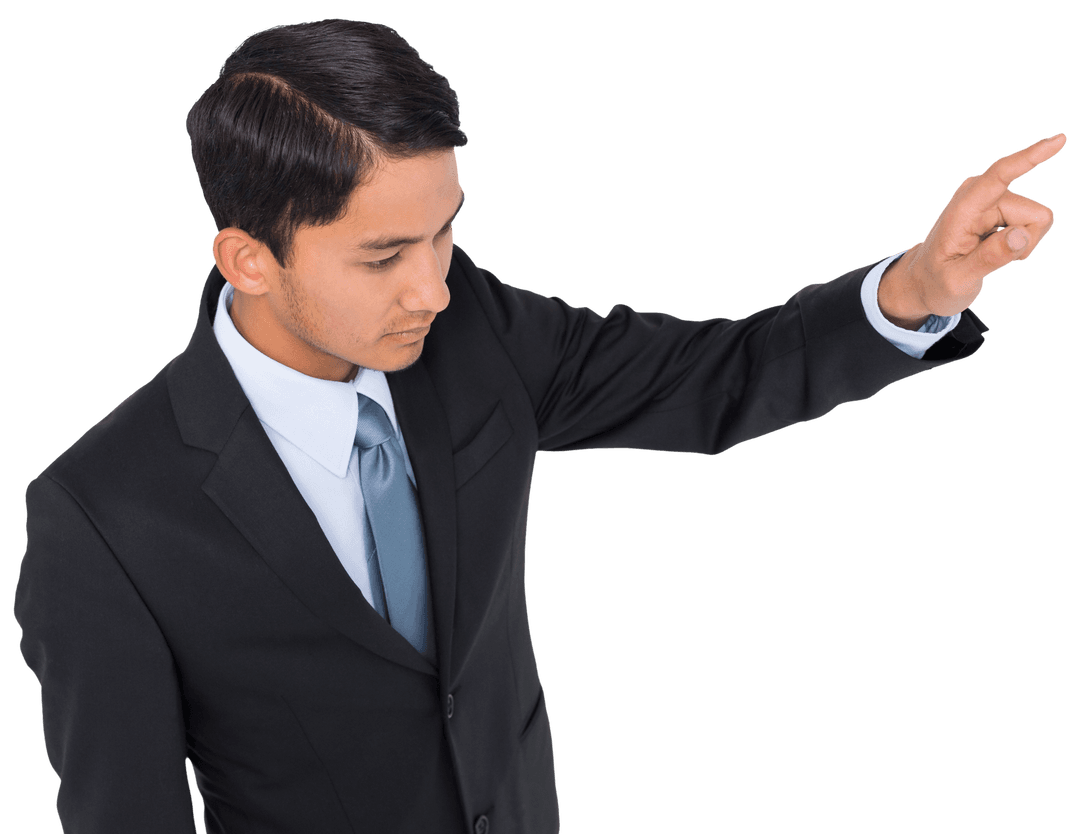Transparent Image of Serious Businessman Pointing in Black Suit