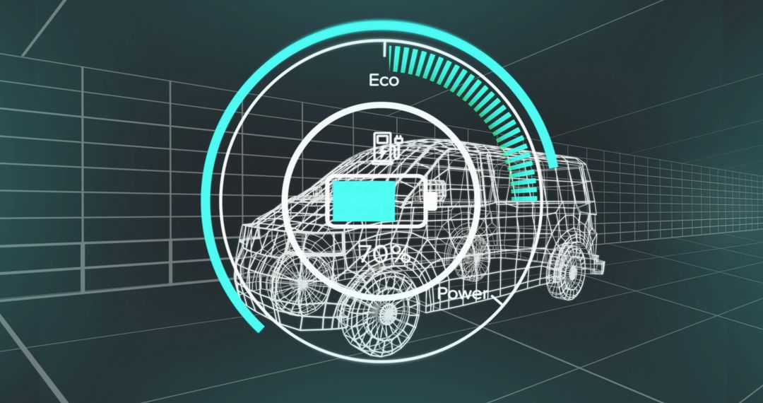 Futuristic Wireframe SUV Model in 3D Analytics Interface