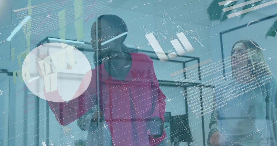 Diverse Businesswomen Brainstorming with Digital Interface Overlay