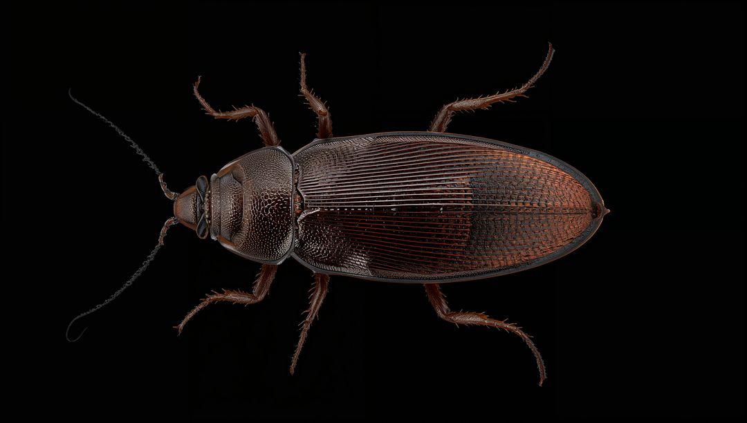 Macro Darkling Beetle Highlighting Antennae and Legs on Black Background