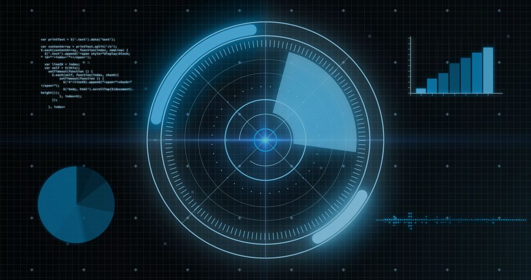 Futuristic Digital Radar Interface with Data Visualization Elements
