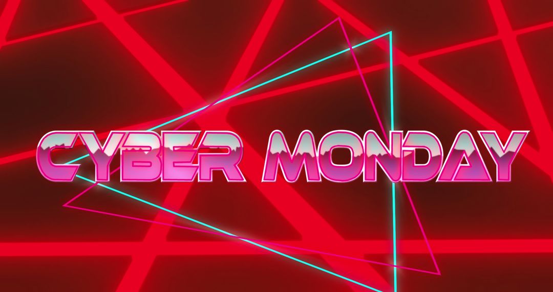 Cyber Monday Neon Banner with Futuristic Geometric Design