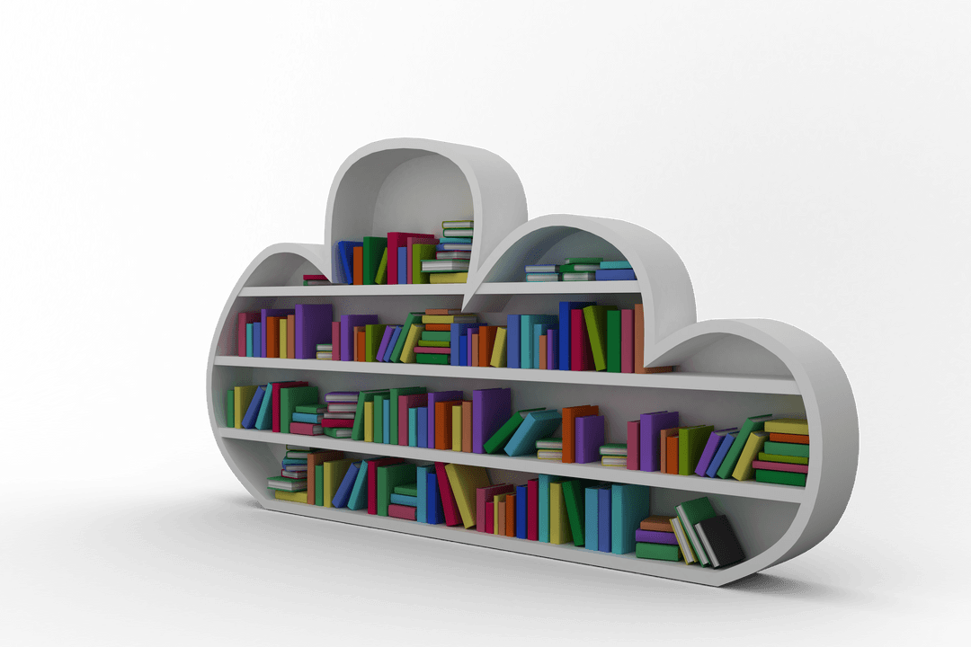 Cloud Shaped Bookshelf with Colorful Books on Transparent Background