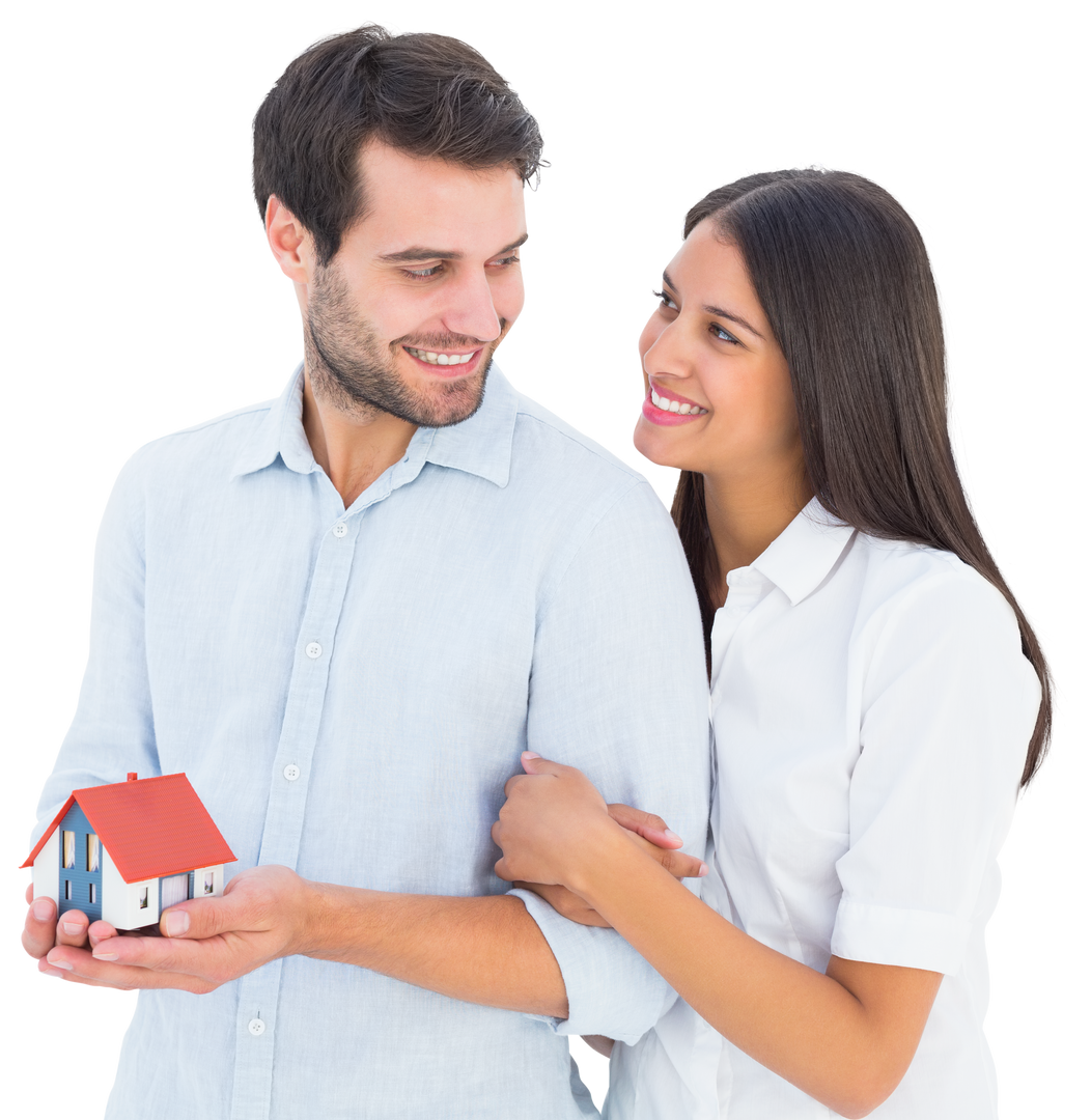 Transparent Image of Young Couple Holding Model House Smiling Happily - Download Free Stock Images Pikwizard.com