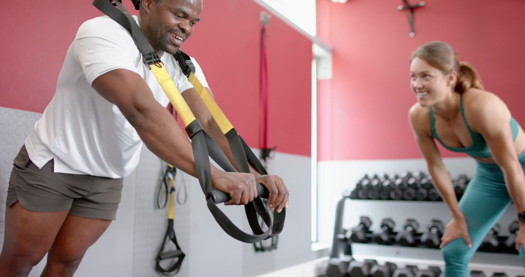 TRX Workout Session with Encouragement in Fitness Center
