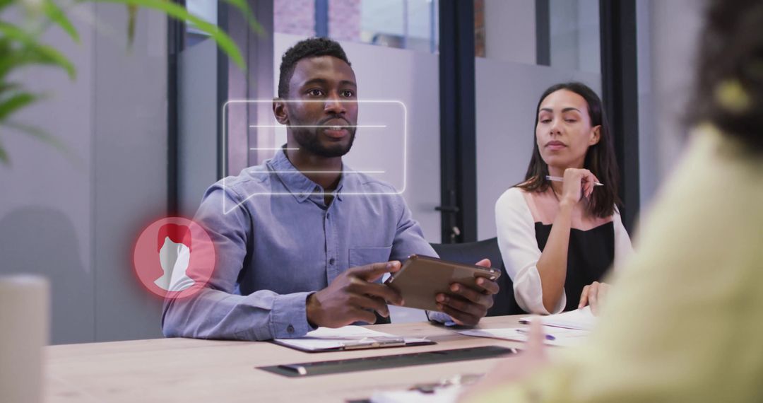 Corporate Team Meeting with Diverse Professionals and Digital Interaction