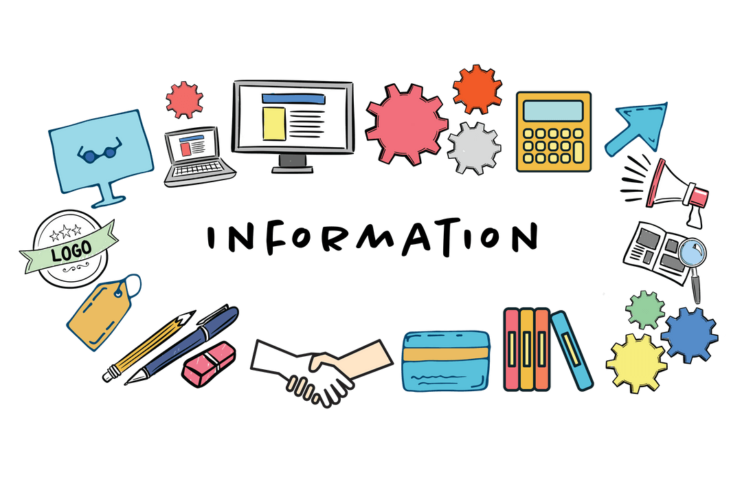 Colorful Education and Technology Symbols on Transparent Background