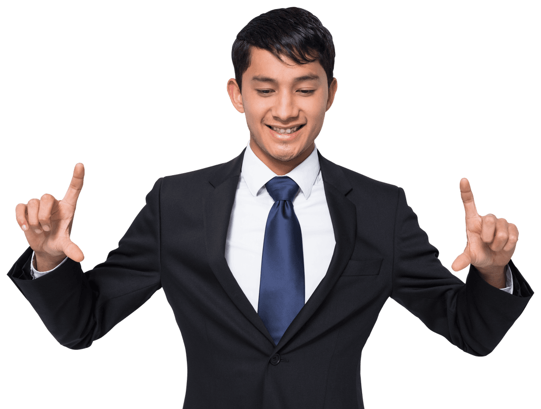 Asian Businessman Gesturing With Fingers on Transparent Background