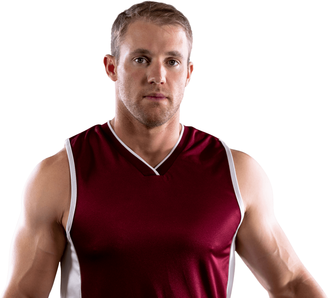 Confident Caucasian Basketball Player in Uniform on Transparent Background