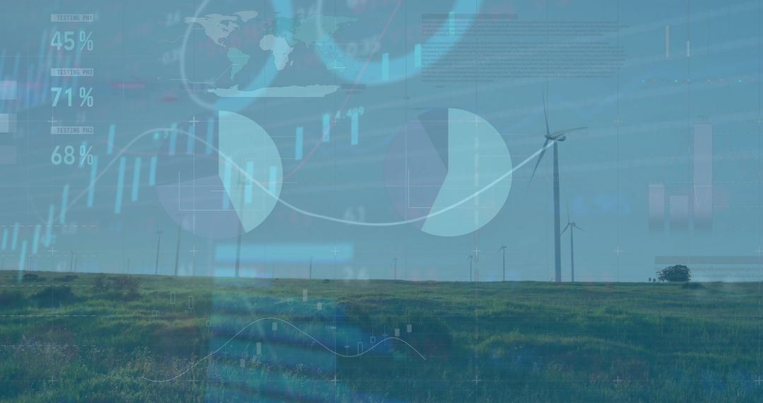 Composite of Wind Turbines and Financial Data Charts