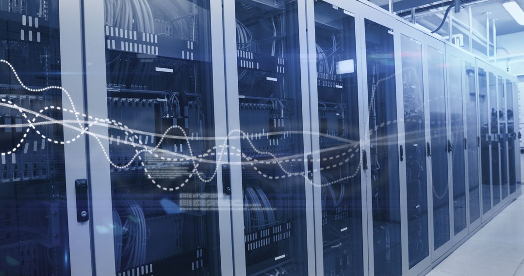 Connected Server Room with Data Flow Visualization