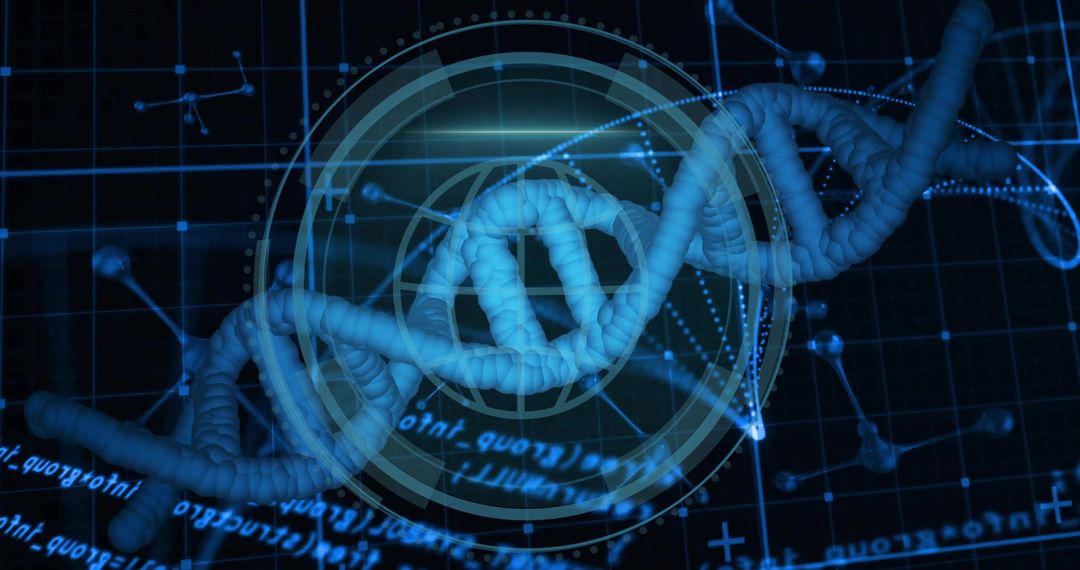 DNA Helix in Futuristic Digital Interface Technology