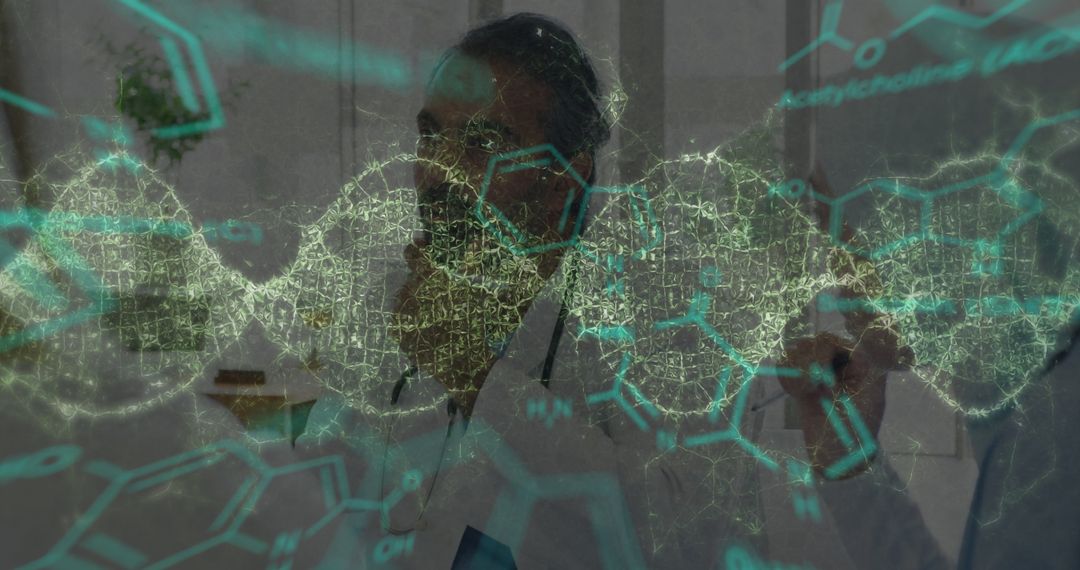 Doctor Analyzing Digital DNA Strand Overlite Technology Interface