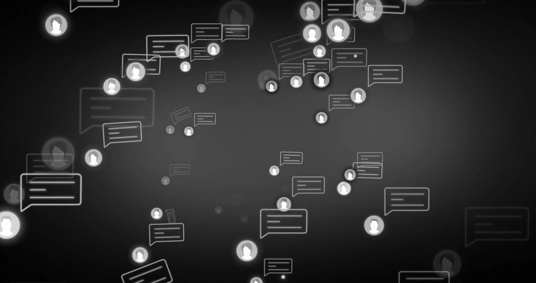 Digital Communication Icons and Speech Bubbles on Dark Background