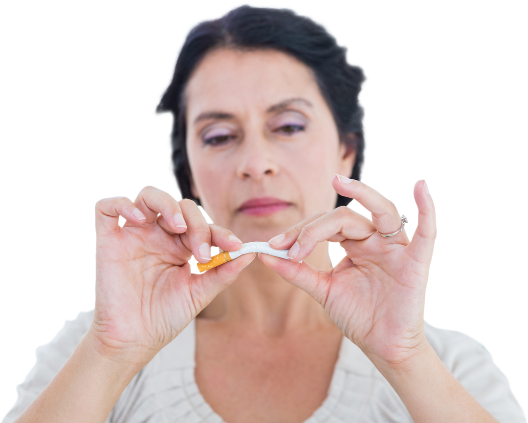 Woman Determinedly Snapping Cigarette on Transparent Background - Download Free Stock Images Pikwizard.com