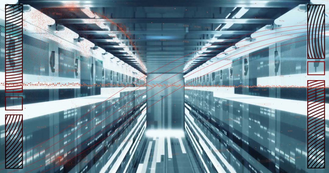 High-Tech Server Room with Digital Connections Display