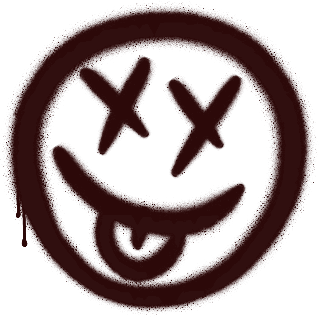 Graffiti Style Dripping Emoticon with X Eyes on Transparent Background