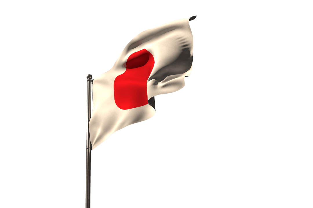 Japanese Flag Waving on Transparent Background