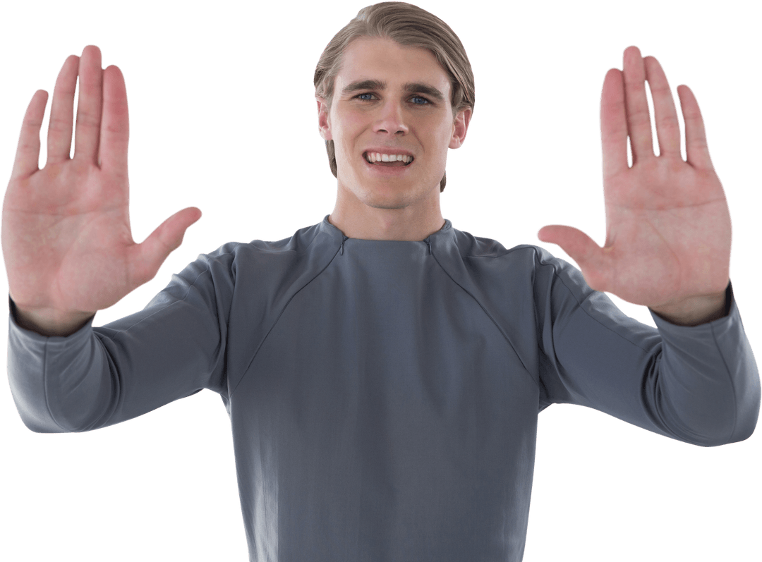 Transparent Businessman Gesture Stop Hand Sign Smiling