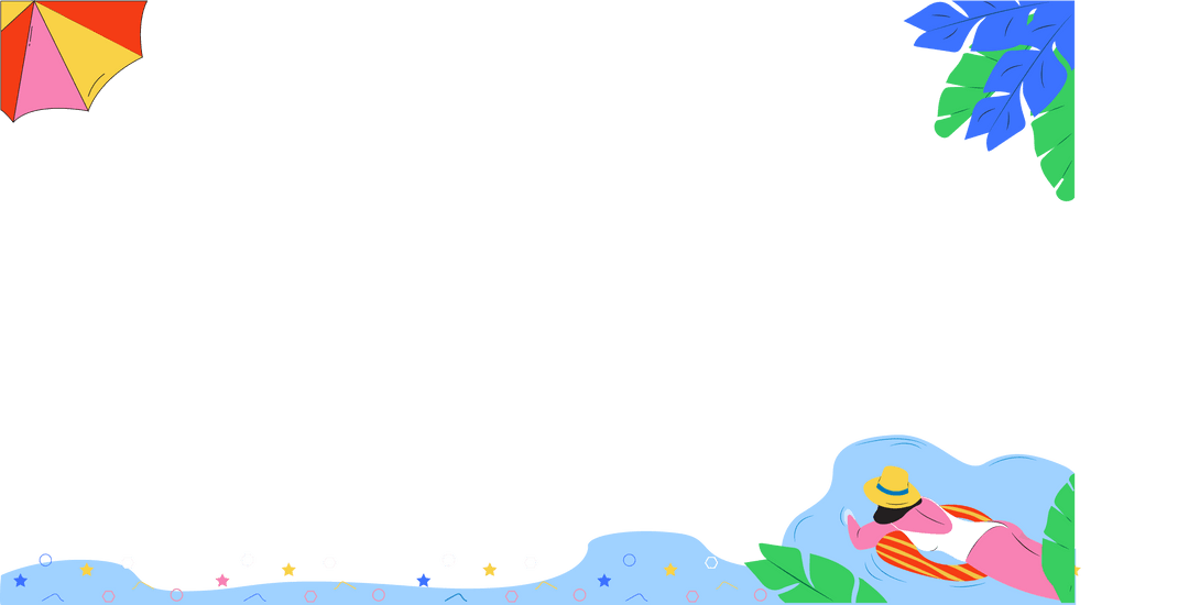 Floating Woman in Tube with Tropical Elements on Transparent Background