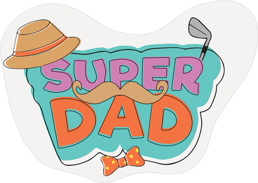 Retro Super Dad Graphic with Hat and Club on Transparent Background