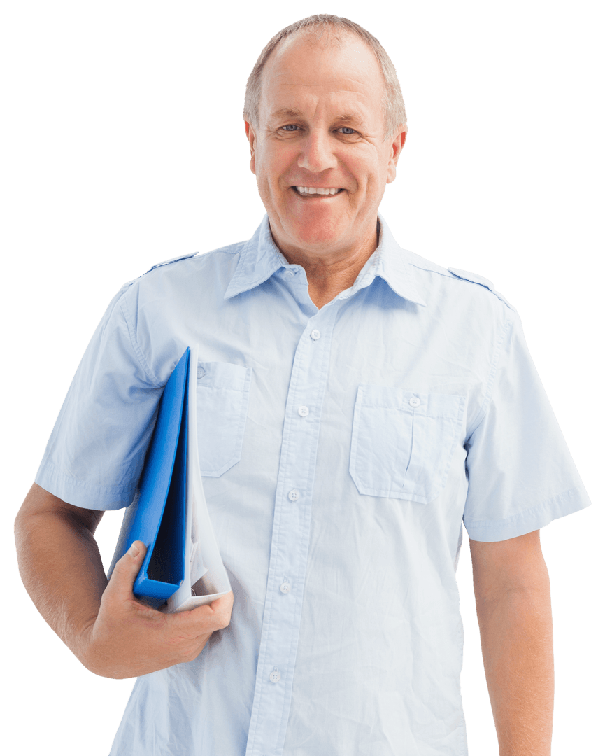 Smiling Caucasian Man Holding Files Transparent Background