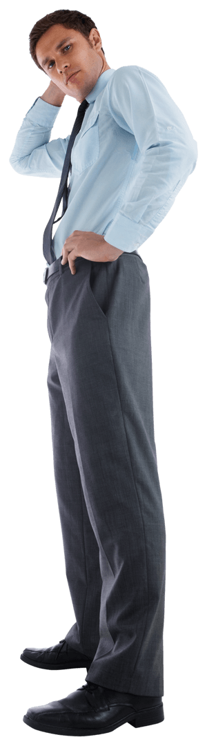 Transparent Businessman Thinking with Hand on Head in Formal Attire