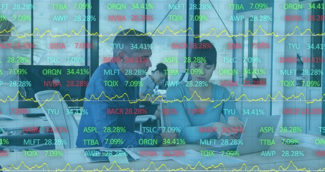 Stock Market Analytics with a Diverse Team in Modern Office