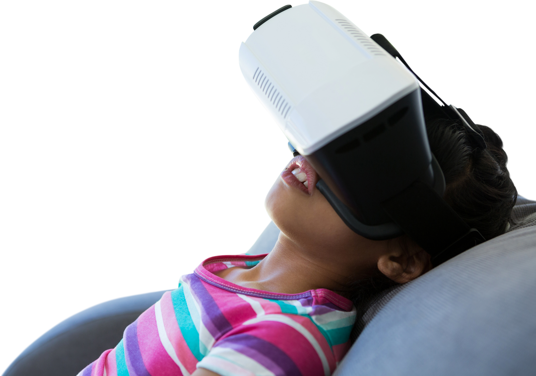 Girl Relaxing On Couch Wearing Transparent Virtual Reality Headset - Download Free Stock Images Pikwizard.com