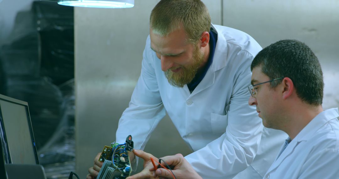 Engineers Collaborating on Circuit Board in Laboratory - Free Images, Stock Photos and Pictures on Pikwizard.com