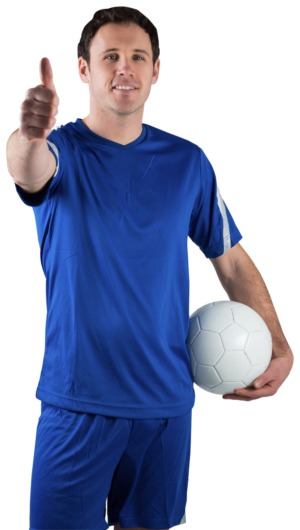 Smiling Football Player in Blue Kit with Ball on Transparent Background - Download Free Stock Images Pikwizard.com