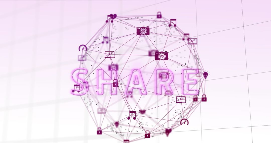 Digital Share Concept with Neon Text and Connected Icons