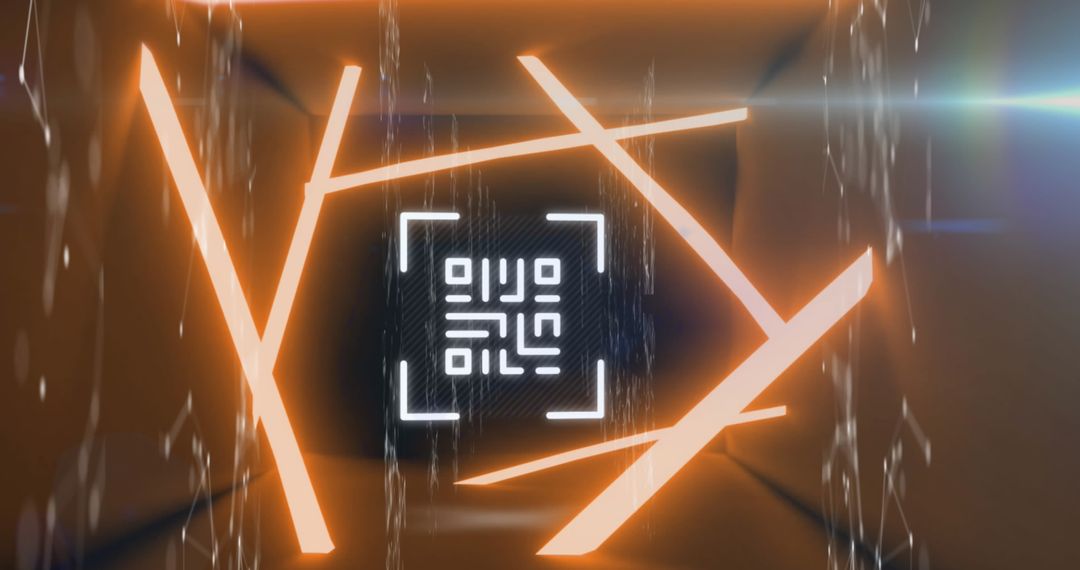 Illuminated QR Code with Geometric Lines and Lens Flare