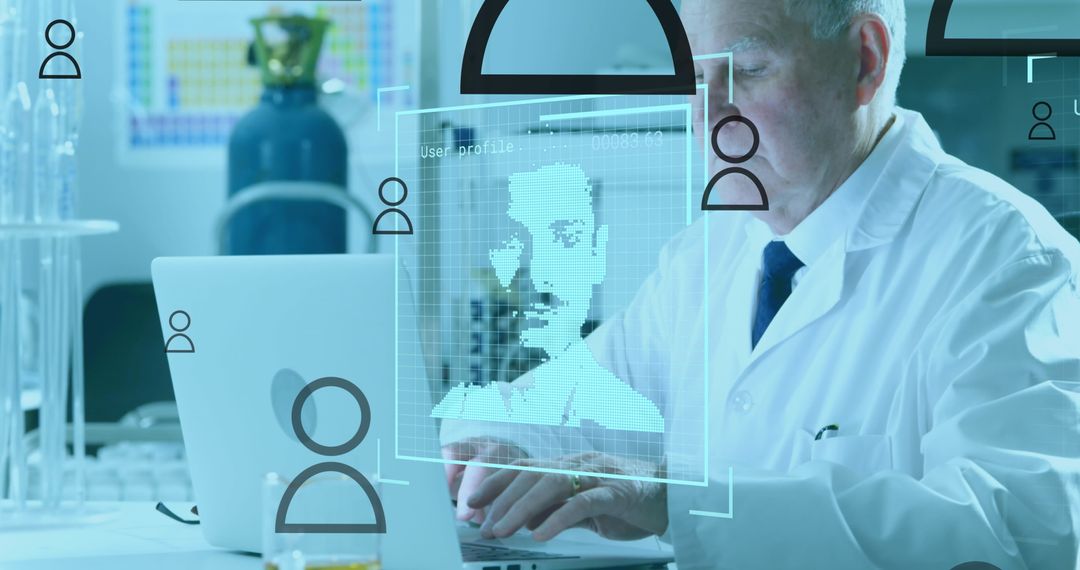 Scientist Using AI Interface in Advanced Laboratory