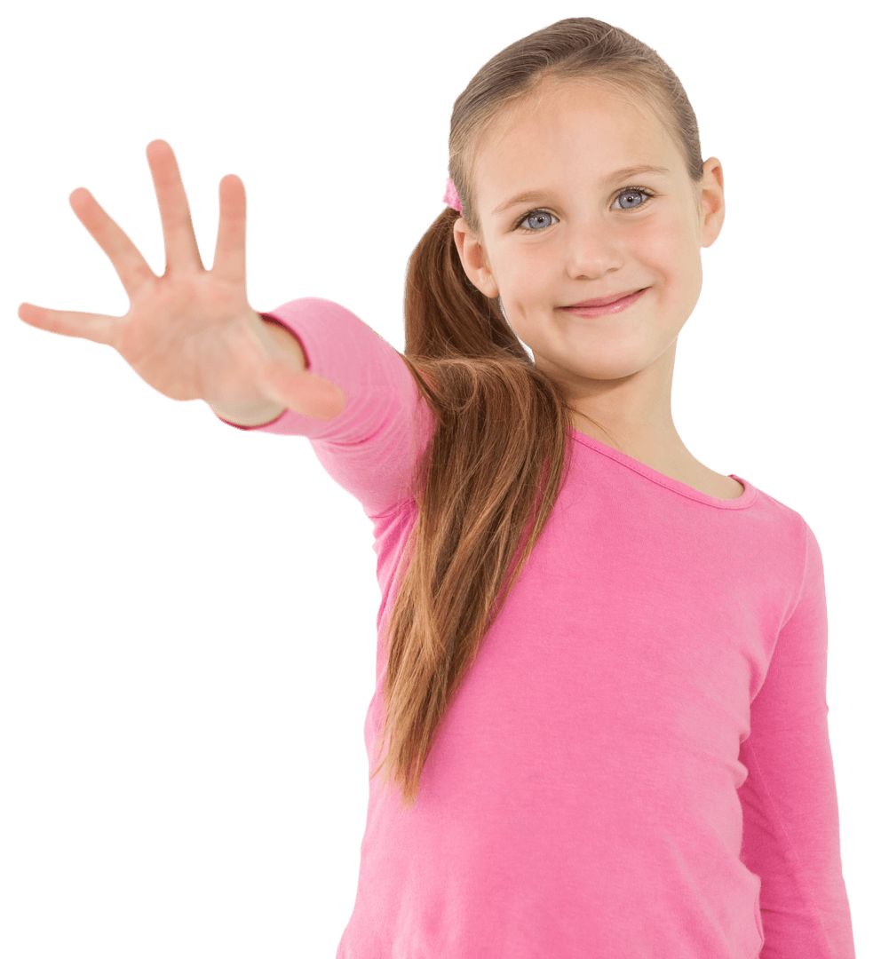 Cheerful Young Girl Gesturing Stop in Transparent Background