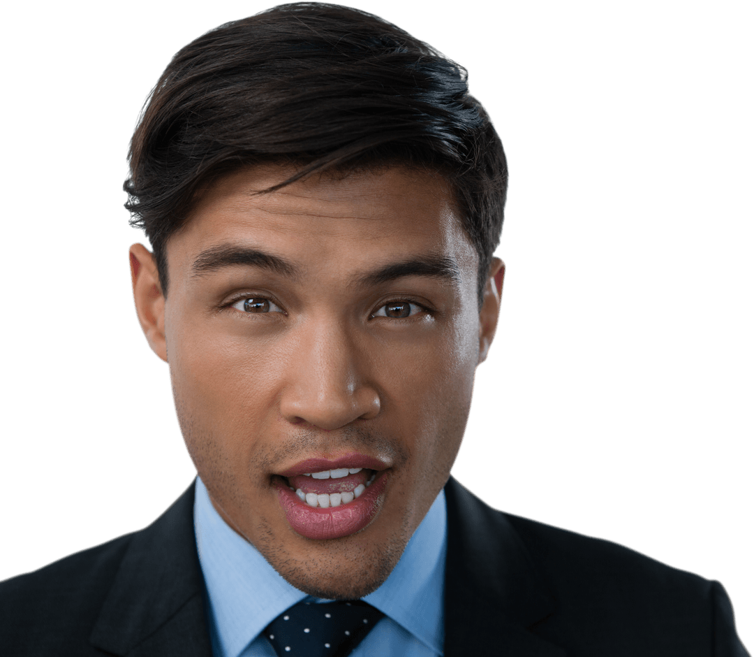 Close Up Expression of Confident Businessman in Suit Transparent Background