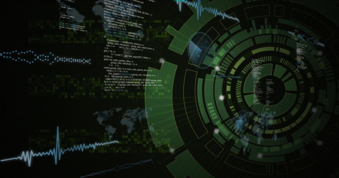 Futuristic Digital Data Interface with Green Radial Design