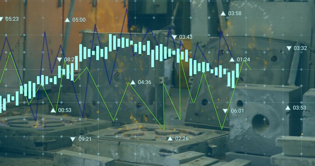Financial Data Overlay on Industrial Machinery in Factory Environment