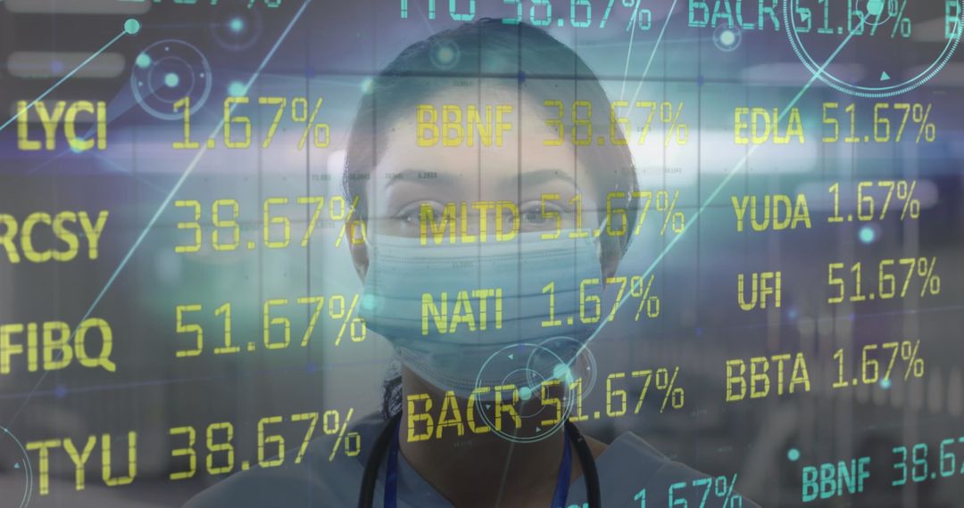 Nurse Analyzing Data Behind Futuristic Digital Display