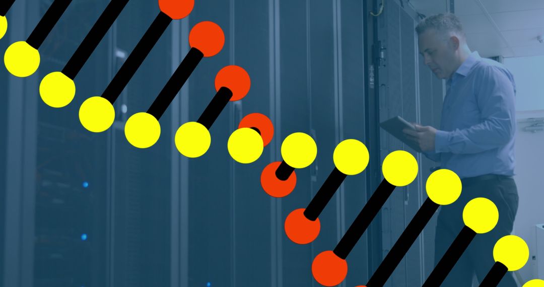 Server Technician Analyzing DNA Technology Concept
