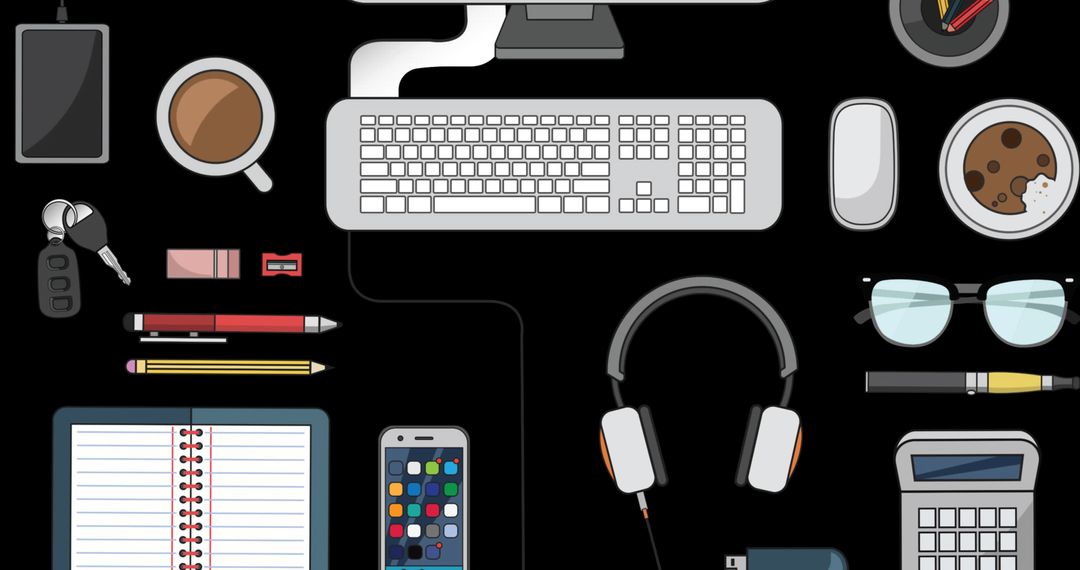 Digital Workplace with Social Media and Office Desk Items