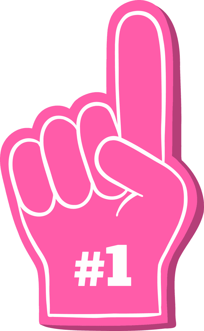 Energetic Pink Foam Hand with #1 Text on Transparent Background