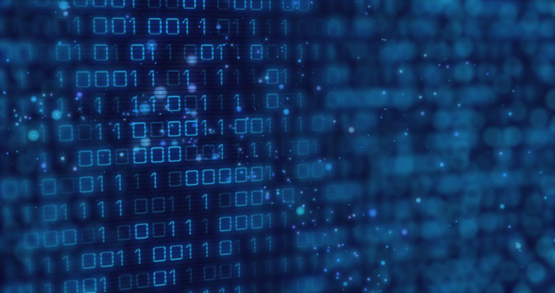 Binary Code Data Stream on Digital Grid Background