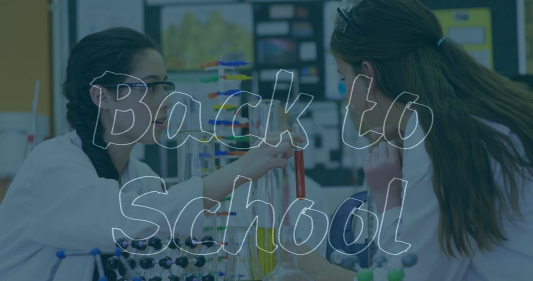 Students Collaborating in Science Laboratory with Back to School Theme