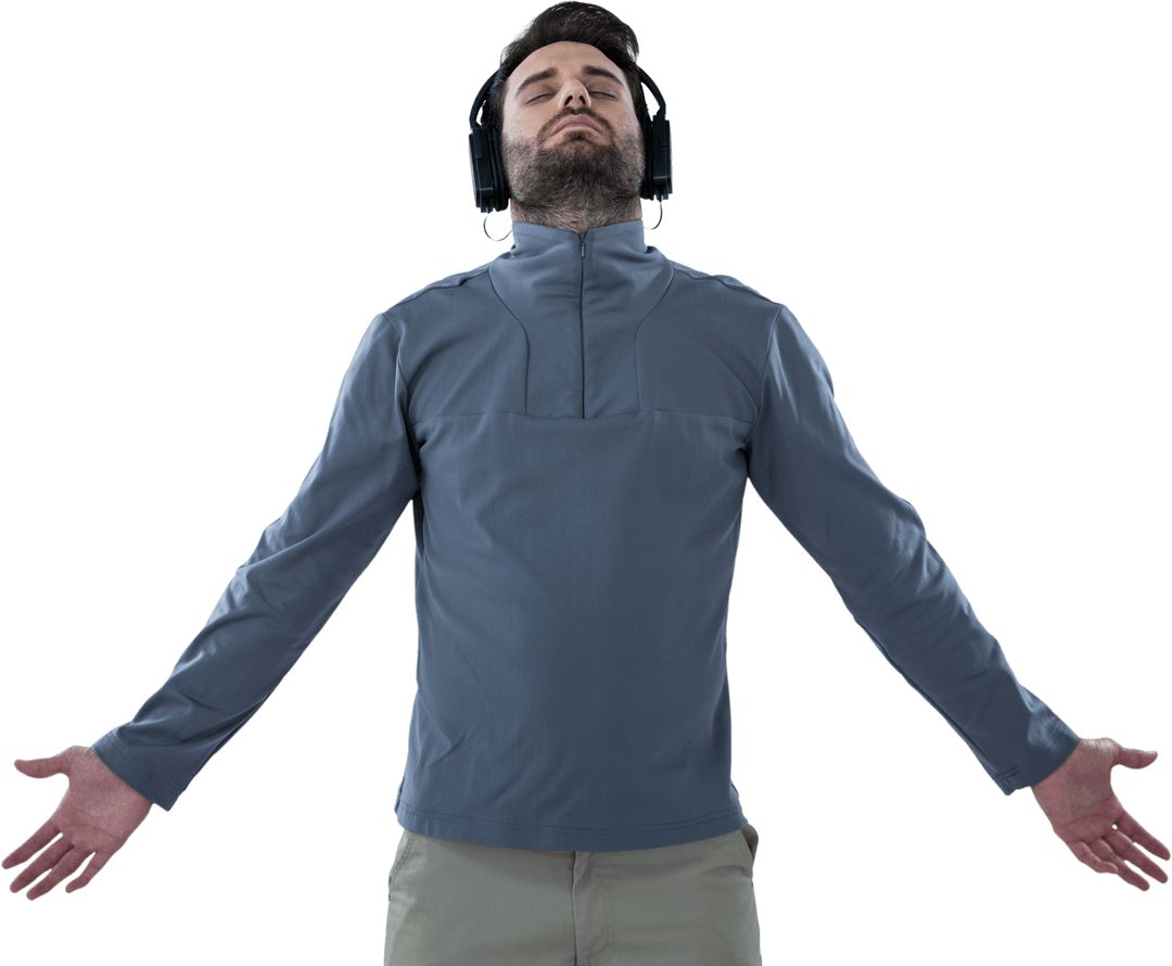 Man Enjoying Music with Headphones on Transparent Background