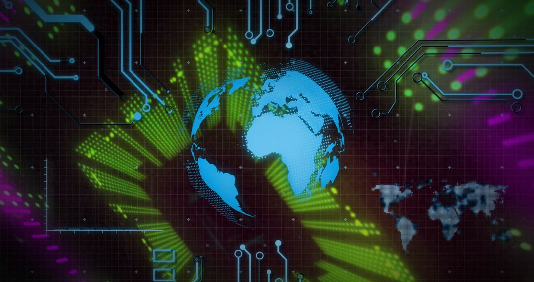 3D Digital Globe with Circuit Traces and Data Streams